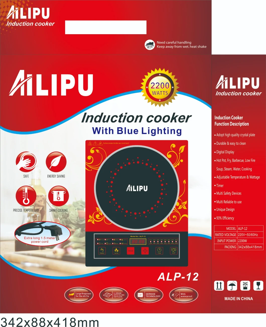 Ailipu brand 2200W ALP-12 induction cooker with blue light and CE