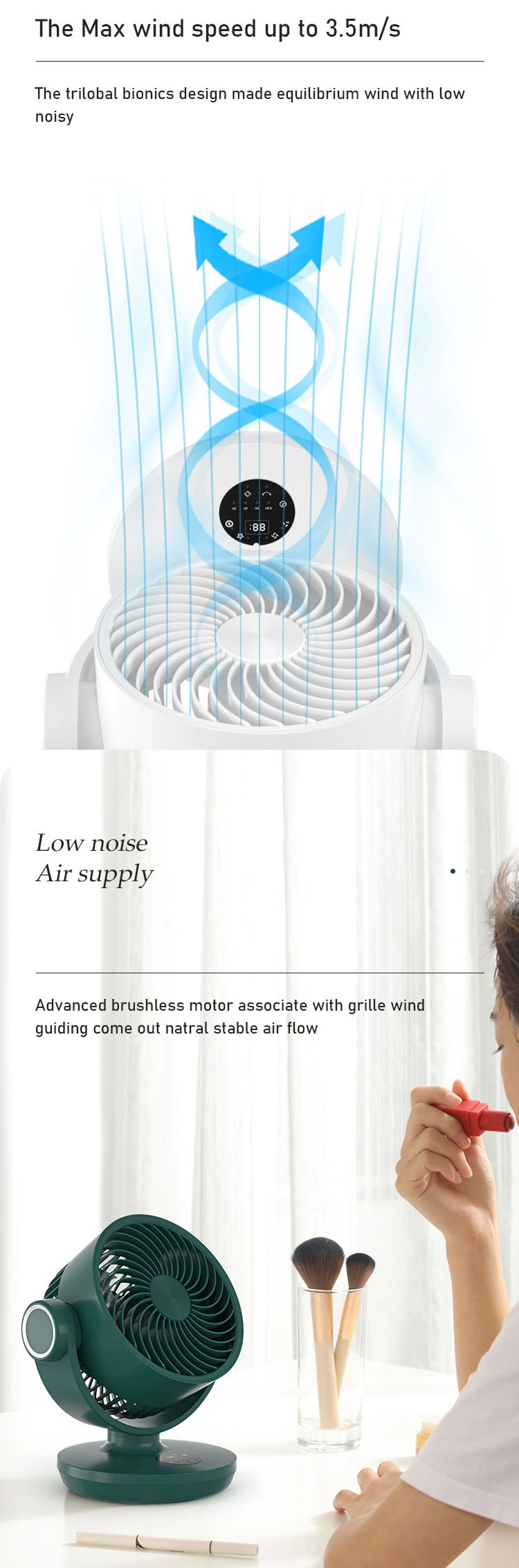 2022 Newest Fashion Design USB Rechargeable Multifunctional Table Air Circulating Fan