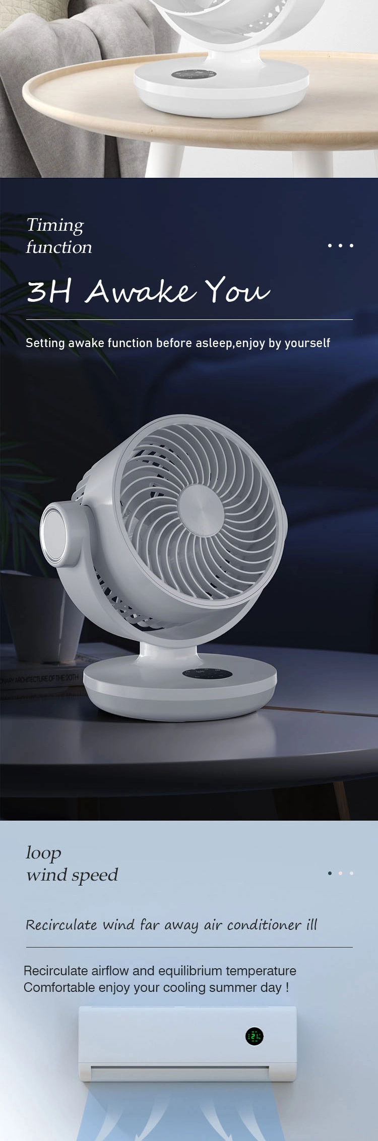 2022 Newest Fashion Design USB Rechargeable Multifunctional Table Air Circulating Fan